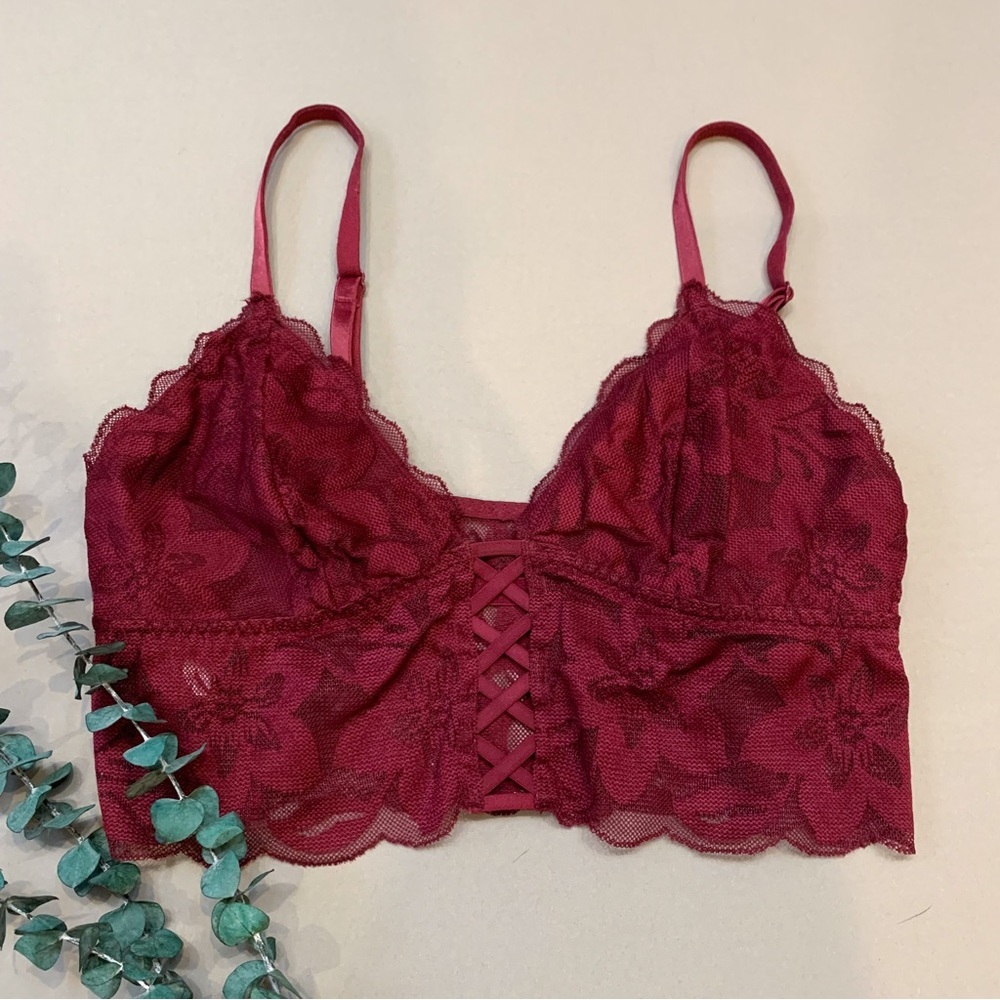 PINK Victoria’s Secret red wine lace longline bralette, M.